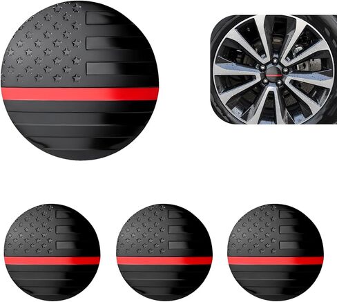 4PCS American Flag Car Wheel Center Caps Sticker, 2.2" Diameter Wheel Hub Protective Covers, Waterproof Outdoor Patriotic Decorative Sticker Covers, Universal for Most Vehicles (Red) in Saudi Arabia