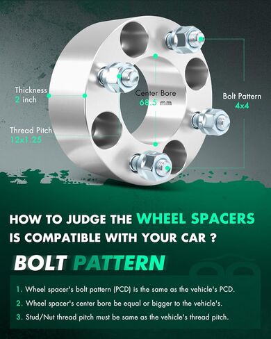 SCITOO 4Pcs Wheel Spacers 2" 4x4 Bore 68.5mm Studs 12x1.25 4Lug Wheel Spacers Adapters Fit for Yamaha Adventurer Hauler Adventurer Two Carro Bar Carro Bar Deluxe in Kuwait