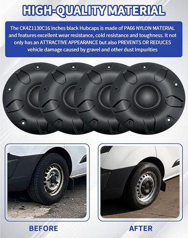 CK4Z-1130-C 16" Black Center Wheel Cap Kit 4Pcs Fits for Ford Transit 150 250 350 350HD 2015-2026 with Non-Dually Steel Wheel Snap-on Direct Hubcaps Replaces CK4Z1130C BK21-1130-CA BK211130CA in Saudi Arabia