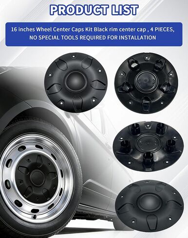 CK4Z-1130-C 16" Black Center Wheel Cap Kit 4Pcs Fits for Ford Transit 150 250 350 350HD 2015-2026 with Non-Dually Steel Wheel Snap-on Direct Hubcaps Replaces CK4Z1130C BK21-1130-CA BK211130CA in Saudi Arabia