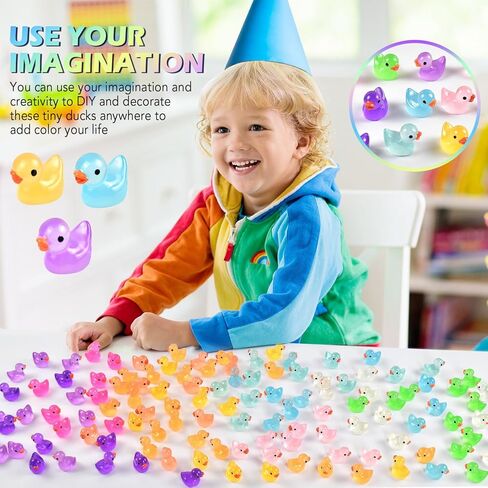150Pcs Mini Resin Ducks Luminous Mini Ducks Glow in The Dark, Tiny Ducks to Hide, Little Ducks, Miniature Ducks for Garden Micro Landscape DIY Craft Accessories Ornament Charms Party Toys in Saudi Arabia