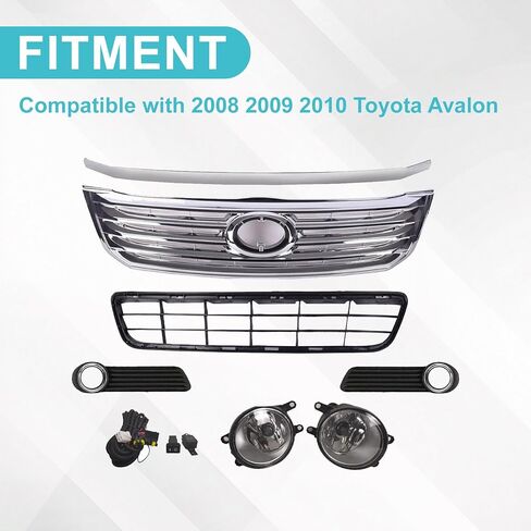 Front Grille Hood Trim W/Fog Lights with Bezel Set Compatible with 2008 2009 2010 Toyota Avalon Front Bumper Upper Lower Grill Assembly TO1200310 TO1036136 TO1235100 TO1038140 5203007020 in Saudi Arabia
