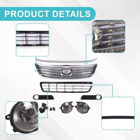 Front Grille Hood Trim W/Fog Lights with Bezel Set Compatible with 2008 2009 2010 Toyota Avalon Front Bumper Upper Lower Grill Assembly TO1200310 TO1036136 TO1235100 TO1038140 5203007020 in Saudi Arabia