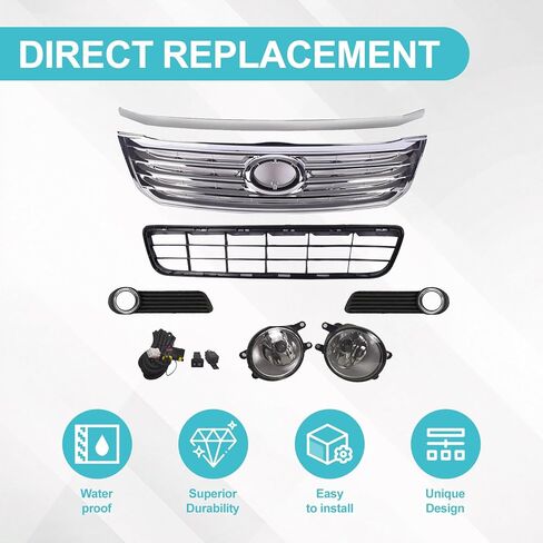 Front Grille Hood Trim W/Fog Lights with Bezel Set Compatible with 2008 2009 2010 Toyota Avalon Front Bumper Upper Lower Grill Assembly TO1200310 TO1036136 TO1235100 TO1038140 5203007020 in Saudi Arabia