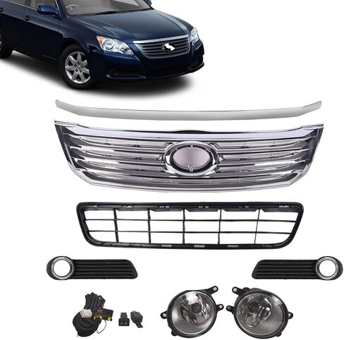 Front Grille Hood Trim W/Fog Lights with Bezel Set Compatible with 2008 2009 2010 Toyota Avalon Front Bumper Upper Lower Grill Assembly TO1200310 TO1036136 TO1235100 TO1038140 5203007020 in Saudi Arabia