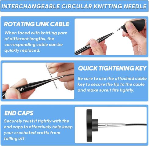 13-Pair Interchangeable Circular Knitting Needles Set, 4" Aluminum US 2.5-15 (3-10mm) with 4 Cables & Accessories | Ideal Gift for Knitters & DIY Projects in Saudi Arabia
