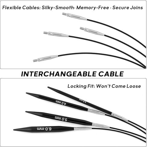 13-Pair Interchangeable Circular Knitting Needles Set, 4" Aluminum US 2.5-15 (3-10mm) with 4 Cables & Accessories | Ideal Gift for Knitters & DIY Projects in Saudi Arabia