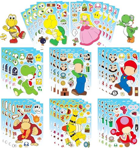 Make-a-Face Stickers Set - 32-Piece with 8 Designs (4 of Each), Mix & Match DIY Craft for Kids & Teens - Perfect for Party Decor, Rewards, and Creative Fun - PVC Material, Waterproof, Repositionable in Saudi Arabia