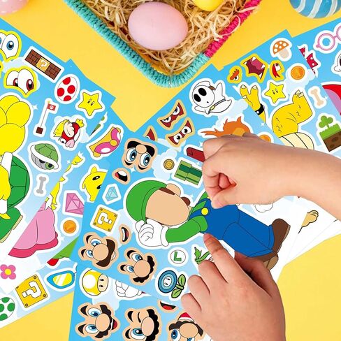 Make-a-Face Stickers Set - 32-Piece with 8 Designs (4 of Each), Mix & Match DIY Craft for Kids & Teens - Perfect for Party Decor, Rewards, and Creative Fun - PVC Material, Waterproof, Repositionable in Saudi Arabia
