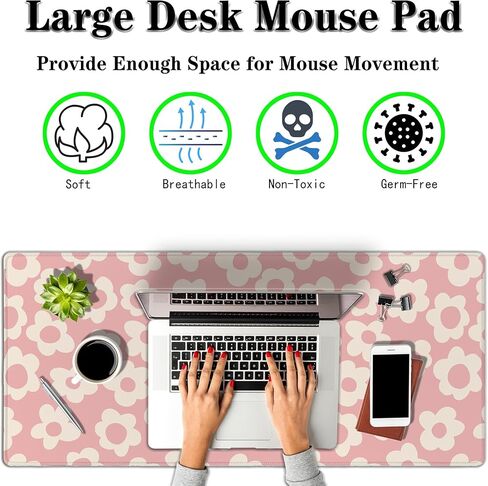 Extra Large Mouse Pad Pink Gaming Desk Mats Desk Decor for Woman Office Cubicle Large Desk Pads Mat Mouse Pad Non-Slip Rubber Base 35.4 X 15.7 for Game Office, Groovy Flowers in Saudi Arabia