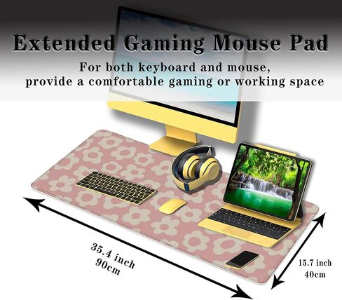 Extra Large Mouse Pad Pink Gaming Desk Mats Desk Decor for Woman Office Cubicle Large Desk Pads Mat Mouse Pad Non-Slip Rubber Base 35.4 X 15.7 for Game Office, Groovy Flowers in Saudi Arabia