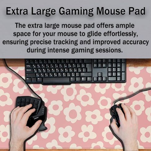 Extra Large Mouse Pad Pink Gaming Desk Mats Desk Decor for Woman Office Cubicle Large Desk Pads Mat Mouse Pad Non-Slip Rubber Base 35.4 X 15.7 for Game Office, Groovy Flowers in Saudi Arabia