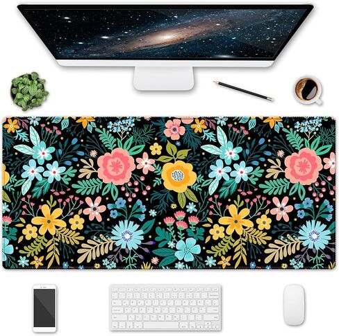 XXL Large Gaming Mouse Pad & Desk Protector (80x30cm) with Non-Slip Base, Waterproof Surface | XXL Mouse Pad with Stitched Edges for Office Work, Gaming, Home Desk - Blooming Floral in Saudi Arabia