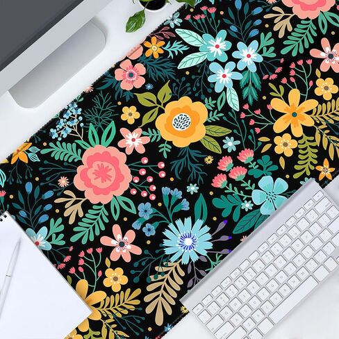 XXL Large Gaming Mouse Pad & Desk Protector (80x30cm) with Non-Slip Base, Waterproof Surface | XXL Mouse Pad with Stitched Edges for Office Work, Gaming, Home Desk - Blooming Floral in Saudi Arabia
