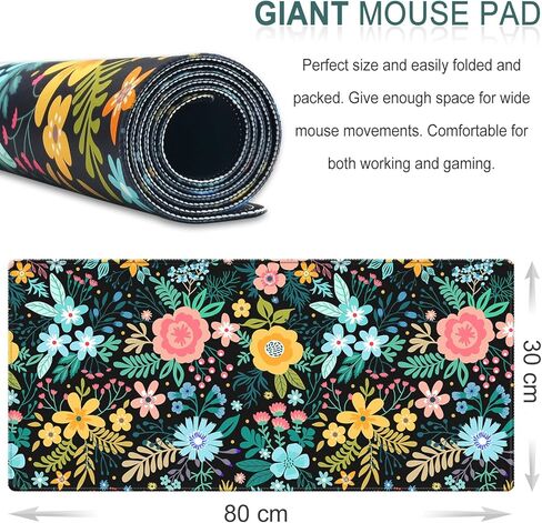 XXL Large Gaming Mouse Pad & Desk Protector (80x30cm) with Non-Slip Base, Waterproof Surface | XXL Mouse Pad with Stitched Edges for Office Work, Gaming, Home Desk - Blooming Floral in Saudi Arabia