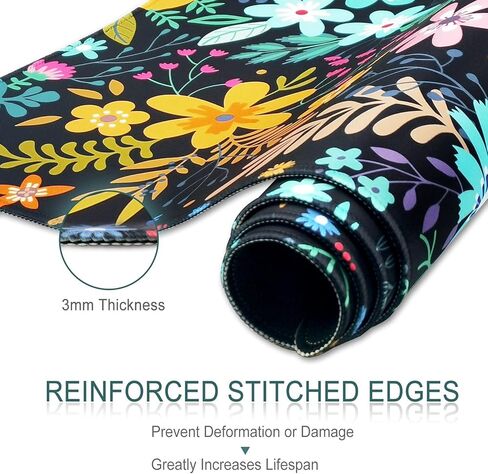 XXL Large Gaming Mouse Pad & Desk Protector (80x30cm) with Non-Slip Base, Waterproof Surface | XXL Mouse Pad with Stitched Edges for Office Work, Gaming, Home Desk - Blooming Floral in Saudi Arabia