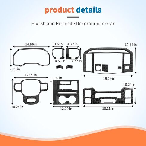 مجموعة إكسسوارات داخلية من ألياف الكربون مكونة من 12 قطعة من JeCar لسيارة Ford F150 2021-2025 - غطاء لوحة ناقل الحركة لوحدة التحكم المركزية، غطاء لوحة القيادة، ترقية الديكور in Kuwait