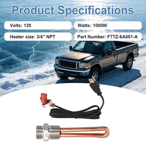 F7TZ-6A051-AA Diesel Engine Block Heater Assembly, Compatible with Ford F250 F350 7.3L Powerstroke Diesel 1995-2003, 120V 1000W 3/4" NPT Cable in Saudi Arabia
