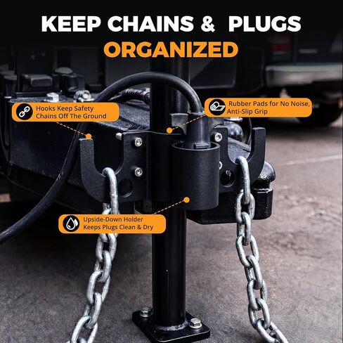 Upgraded Aluminum Trailer Towing Chain Organizer with 7-Way Plug Holder, Heavy Duty Towing Organizer for 2" & 2-1/4" Tongue Jack, RV, Anti-Rust Camper Hitch Cable Wire Management Accessories in Saudi Arabia