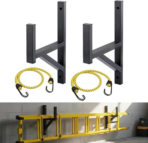 Ladder Rack for Truck, Side Mount Trailer Ladder Rack, 2 Racks Heavy Duty Enclosed Trailer Accessories with Bungee Cords Fit for Open and Enclosed Trailer Side Wall, Max 380 LBS per Pair in Saudi Arabia