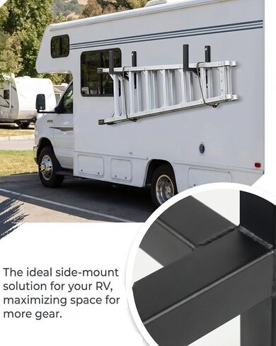 Ladder Rack for Truck, Side Mount Trailer Ladder Rack, 2 Racks Heavy Duty Enclosed Trailer Accessories with Bungee Cords Fit for Open and Enclosed Trailer Side Wall, Max 380 LBS per Pair in Saudi Arabia