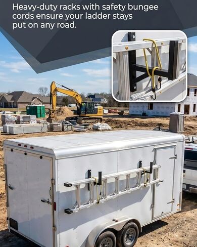 Ladder Rack for Truck, Side Mount Trailer Ladder Rack, 2 Racks Heavy Duty Enclosed Trailer Accessories with Bungee Cords Fit for Open and Enclosed Trailer Side Wall, Max 380 LBS per Pair in Saudi Arabia