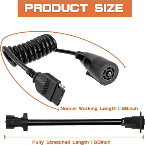 5ft/60in 7 طريقة مستديرة إلى 5 طريقة مسطحة ملفوف مقطورة محول القابس مقطورة تمديد الحبل كابل مغلف 7 دبوس إلى 5 دبوس مقطورة ملفوف الأسلاك محول in Kuwait
