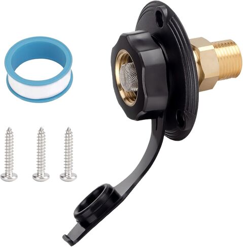 BFXM RV City Water Inlet with Check Valve – RV Water Inlet Connection, RV Water Fill Inlet with 3/4" NH Female to 1/2" NPT Male, Ideal for RV Accessories, Travel Trailers, Camping, and Boats in Black in Kuwait