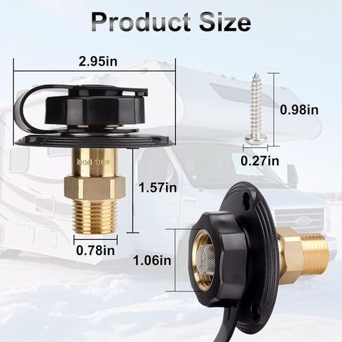 BFXM RV City Water Inlet with Check Valve – RV Water Inlet Connection, RV Water Fill Inlet with 3/4" NH Female to 1/2" NPT Male, Ideal for RV Accessories, Travel Trailers, Camping, and Boats in Black in Kuwait