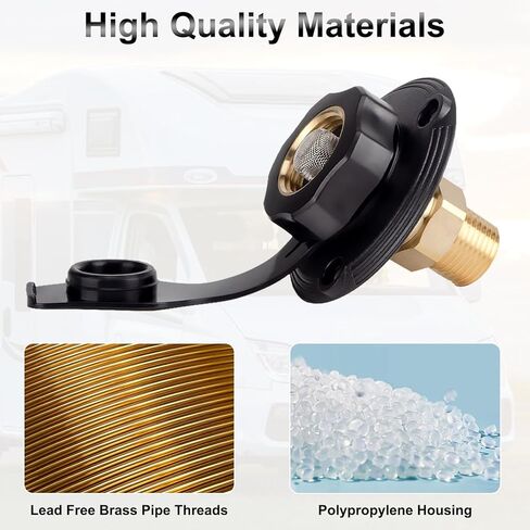 BFXM RV City Water Inlet with Check Valve – RV Water Inlet Connection, RV Water Fill Inlet with 3/4" NH Female to 1/2" NPT Male, Ideal for RV Accessories, Travel Trailers, Camping, and Boats in Black in Kuwait