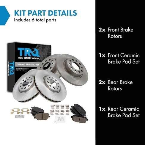 TRQ Front and Rear Brake Pad and Rotor Set Ceramic Compatible with 2018-2022 Jeep Compass in Kuwait