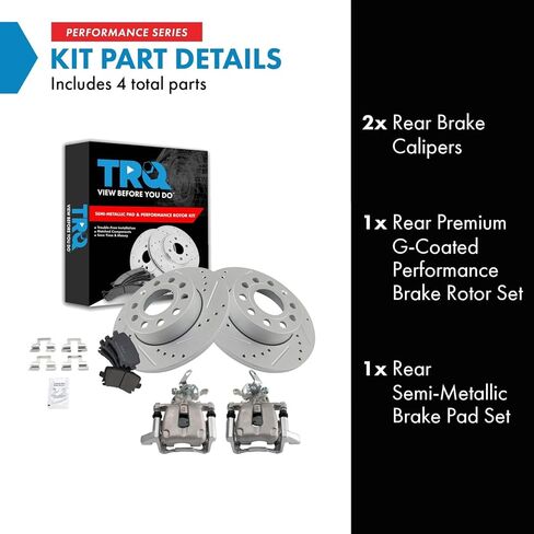 TRQ Rear Brake Pad and Rotor Set Semi Metallic Solid G Coated Rotors Calipers Compatible with 2010 Volkswagen Golf 2005-2010 Jetta 2006-2009 Rabbit in Kuwait