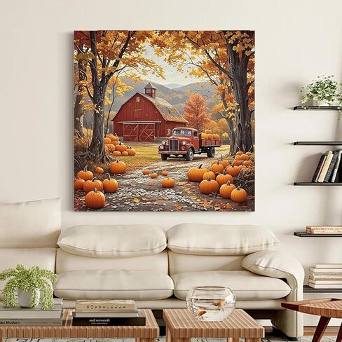 RYMILIE Vintage Fall Pumpkin Wagon Diamond Painting Kits for Adults, 5D Diamond Art Kits for Adults Beginners, 5D Full Round Drill Diamond Gem Painting Kits for Home Wall Decor 12x12 Inch in Saudi Arabia