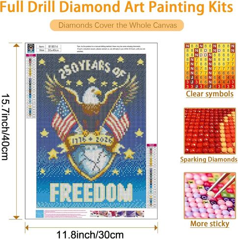 USZDL American Flag Diamond Art Kits for Adults,DIY Round Full Drill 5D Diamond Painting Kits for Beginners,Eagle Diamond Dots Paintings Picture Gem Art Kits for Adults,Home Wall Decor 12X16 in in Saudi Arabia