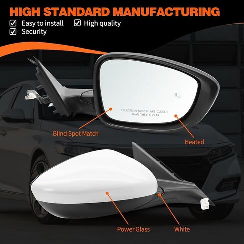 Right Passenger Side Mirror Assembly Compatible with 2023-2025 Accord Rearview Mirror with (BSM) Blind Spot Match & Heated and Power Glass (7Pins White) in Kuwait