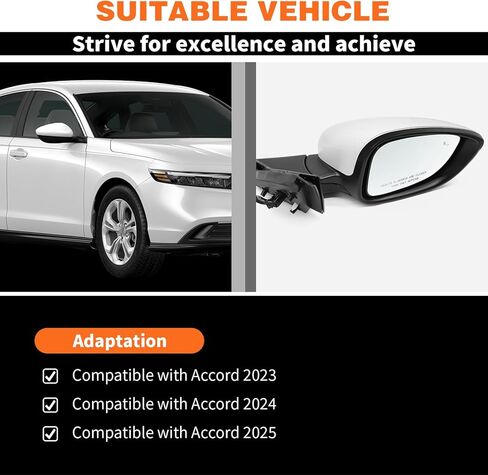 Right Passenger Side Mirror Assembly Compatible with 2023-2025 Accord Rearview Mirror with (BSM) Blind Spot Match & Heated and Power Glass (7Pins White) in Kuwait