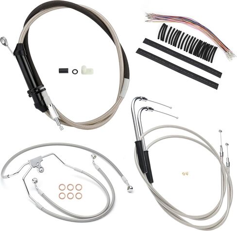 Touring 14" Handlebar Cables Kit No ABS, (Extended Clutch Cable & Throttle & Idle Cables & Brake Line & CAN-Bus) for Harley 2000-2006 Touring No ABS, No Cruise Control,Chrome in Kuwait
