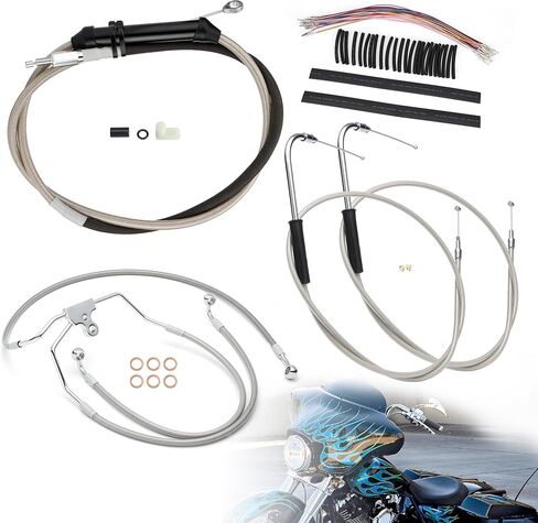 Touring 14" Handlebar Cables Kit No ABS, (Extended Clutch Cable & Throttle & Idle Cables & Brake Line & CAN-Bus) for Harley 2000-2006 Touring No ABS, No Cruise Control,Chrome in Kuwait