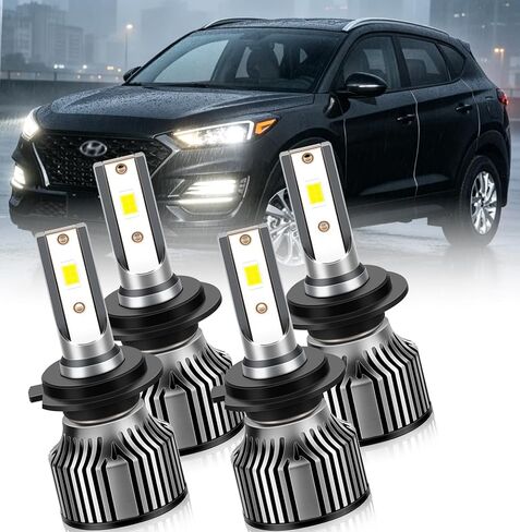 LED Headlight Bulbs Combo for Hyundai Tucson 2016-2018,H7 High Beam and H7 Low Beam Combo with Built-in Fan, Heat Sink, 4-Pack in Kuwait