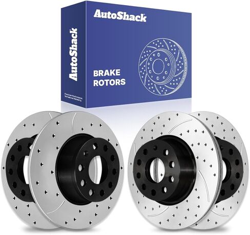 AutoShack Front & Rear Brake Rotors for Volkswagen, Jetta 2005-2018 Passat 2012-2022 Taos 2022-2024, FWD AWD L4 1.4L 1.5L 1.8L 1.9L 2.0L L5 2.5L V6 3.6L - E-Coated Drilled & Slotted - ShadowGuard in Kuwait