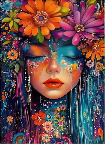 500 Piece Puzzles for Adults, Floral Art Woman Portrait Jigsaw Puzzle, Colorful Flower Decor Cardboard Puzzle with Letters on Back for Game Nights & Home Decor, 15×20 Inch in Saudi Arabia