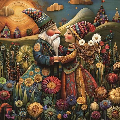 1024 Pieces Puzzle for Adults, Bohemian Couple Floral Field Jigsaw Puzzle, Hard Challenge Art Collection Fun Jigsaw Puzzle for Family Games Lovers in Kuwait