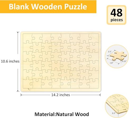 48 Piece Blank Puzzle with Tray to Draw on, Each Piece is Unique, Custom Puzzle 14.2x10.6 Inches for Crafts & DIY, Make Your Own Wooden Jigsaw Puzzles in Saudi Arabia