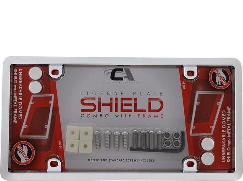 Custom Accessories Deluxe Heavy-Duty Metal License Plate Frame and Cover, Chrome-Smoke, UV-Resistant Polycarbonate Shield, Anti-Theft Hardware, Mounting Caps Included, Car Wash Safe in Kuwait