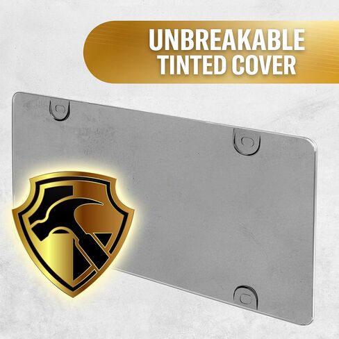 Custom Accessories Deluxe Heavy-Duty Metal License Plate Frame and Cover, Chrome-Smoke, UV-Resistant Polycarbonate Shield, Anti-Theft Hardware, Mounting Caps Included, Car Wash Safe in Kuwait
