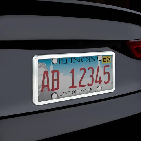 Custom Accessories Deluxe Heavy-Duty Metal License Plate Frame and Cover, Chrome-Smoke, UV-Resistant Polycarbonate Shield, Anti-Theft Hardware, Mounting Caps Included, Car Wash Safe in Kuwait