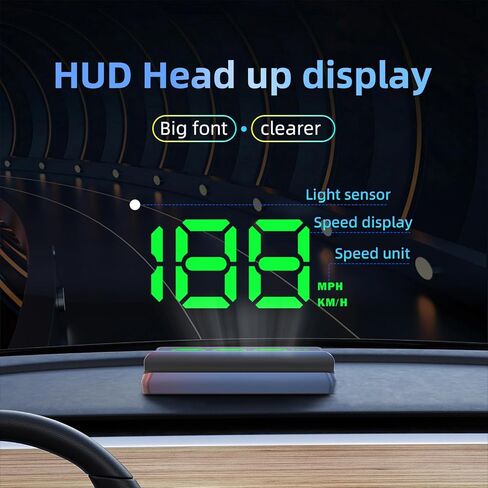 ARTILAURA Digital Speedometer Car HUD Head Up Display MPH KM/H, Overspeed Alarm, Automatic Photosensitive, 3 Level Speed Alarm Plug-and-Play for All Vehicle (Green) in Saudi Arabia