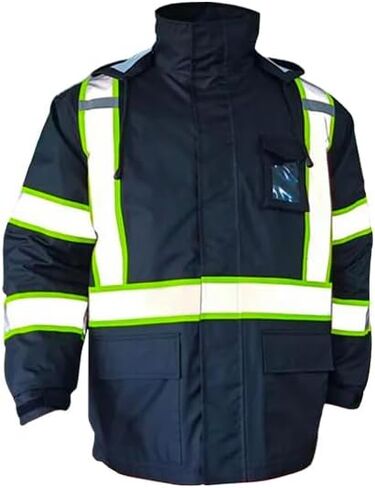 Men's Hi Vis Rain Jacket & Safety Rain Coat Waterproof Lightweight with Hood, Class 3 Reflective Adult Black Work Rain Jacket (L/XL) in Saudi Arabia