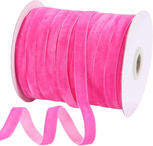 Abbaoww 50 Yards Vintage Hot Pink Velvet Ribbon 3/8 Inch Wide for Gift Wrapping Christmas Wedding Home Decoration DIY Projects (Hot Pink) in Saudi Arabia