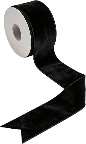 Meseey 2.5 Inch Black Velvet Wired Ribbon, 10 Yards Wide Black Velvet Ribbon with Wire Edge for Christmas Tree Gift Wrapping Holiday Bouquet Decor in Kuwait